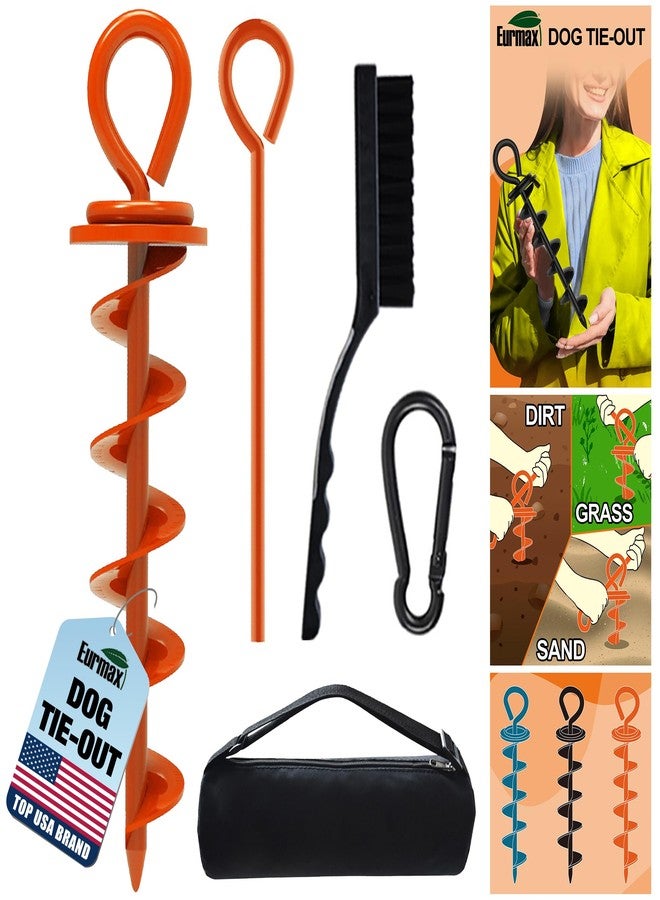 Eurmax USA Heavy Duty Dog Tie Out Stake for Large Dogs up to 210 lbs,Dog Stakes for Outside,Ground Anchor for Dog Leash,Runner Cable, and Pet Gadget Dog Accessories Trampoline Stakes 1-Pack (Orange) - Image 1